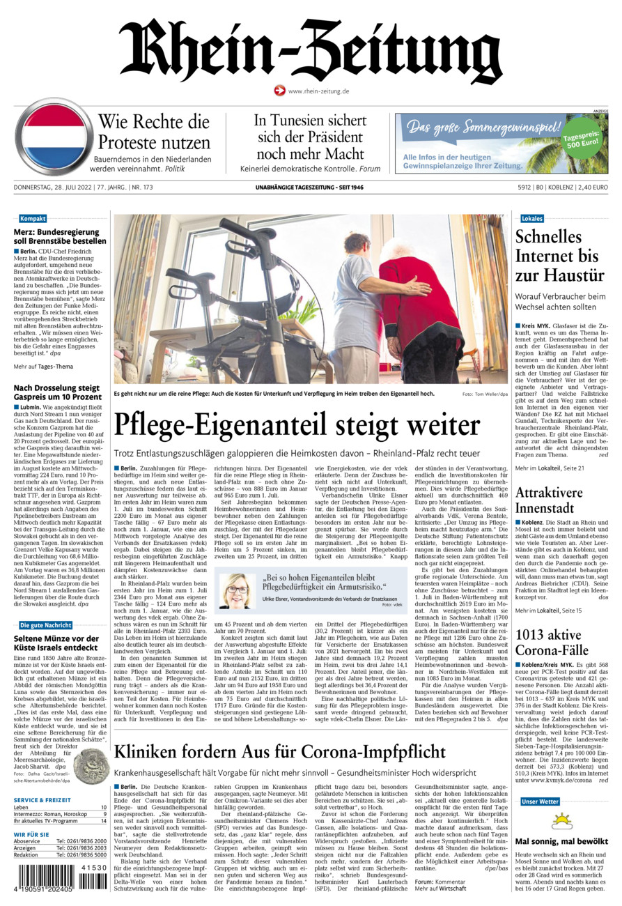 Rhein-Zeitung Koblenz & Region vom Donnerstag, 28.07.2022