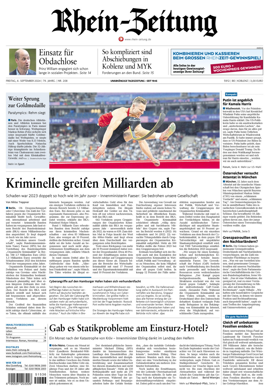 Rhein-Zeitung Koblenz & Region vom Freitag, 06.09.2024