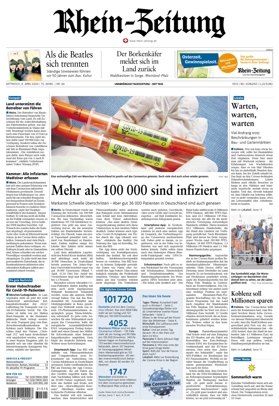 Rhein-Zeitung Koblenz & Region vom Mittwoch, 08.04.2020