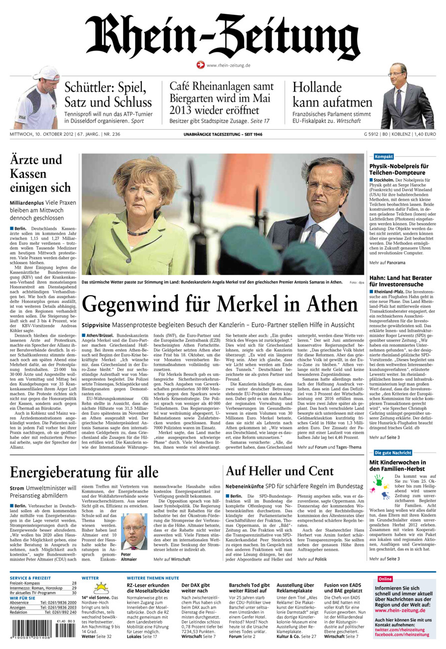 Rhein-Zeitung Koblenz & Region vom Mittwoch, 10.10.2012