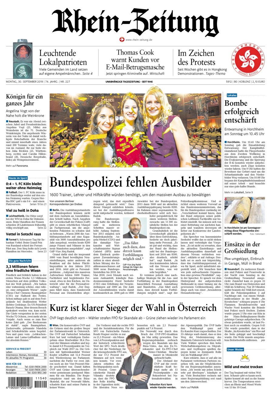 Rhein-Zeitung Koblenz & Region vom Montag, 30.09.2019