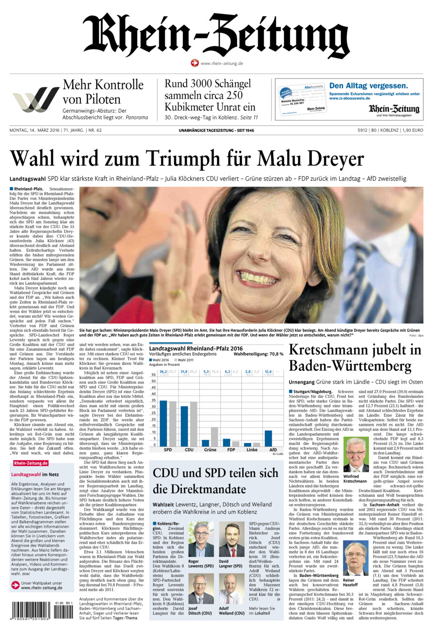 Rhein-Zeitung Koblenz & Region vom Montag, 14.03.2016