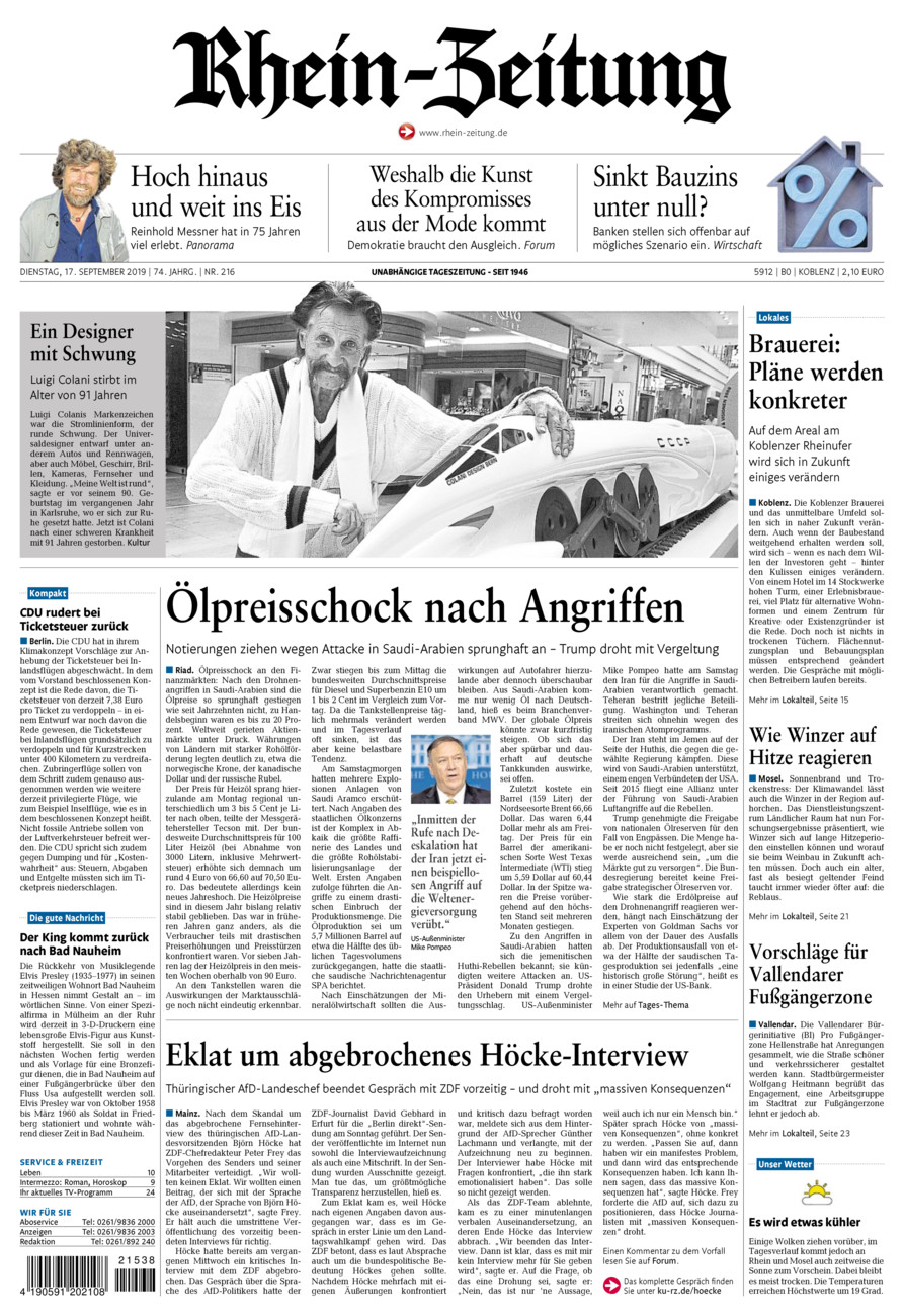Rhein-Zeitung Koblenz & Region vom Dienstag, 17.09.2019