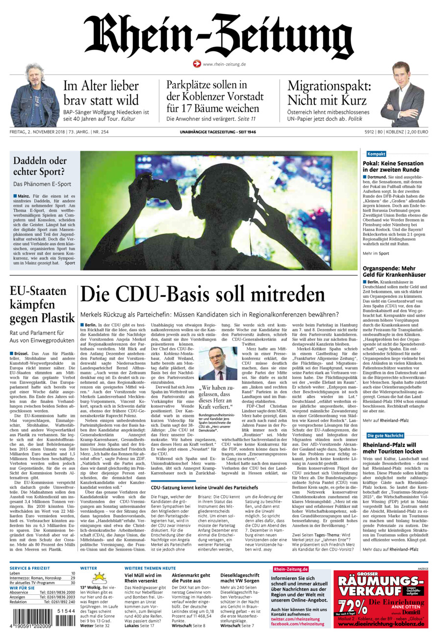 Rhein-Zeitung Koblenz & Region vom Freitag, 02.11.2018