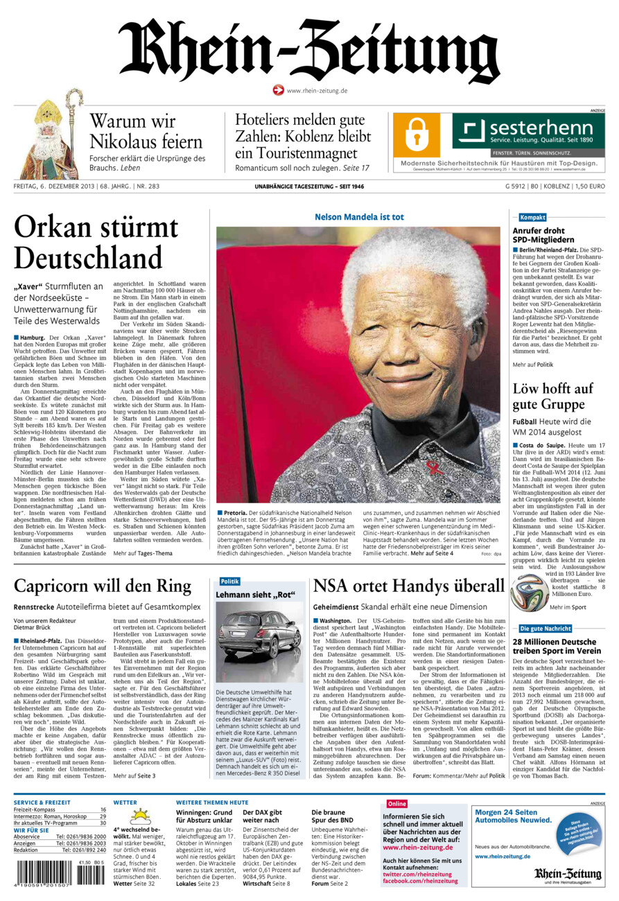 Rhein-Zeitung Koblenz & Region vom Freitag, 06.12.2013