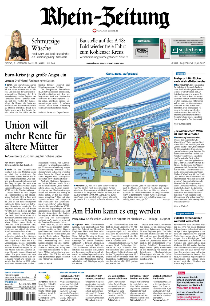 Rhein-Zeitung Koblenz & Region vom Freitag, 07.09.2012