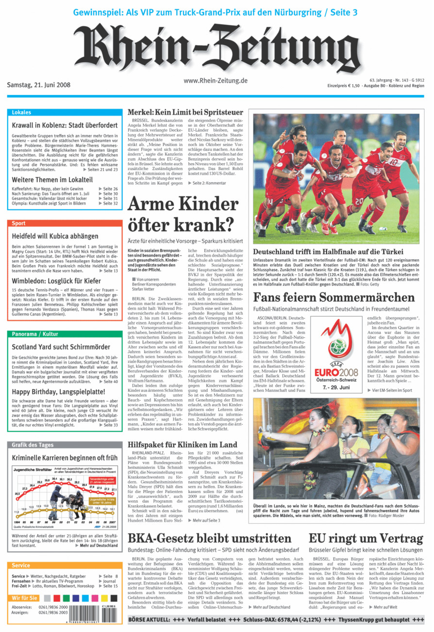 Rhein-Zeitung Koblenz & Region vom Samstag, 21.06.2008