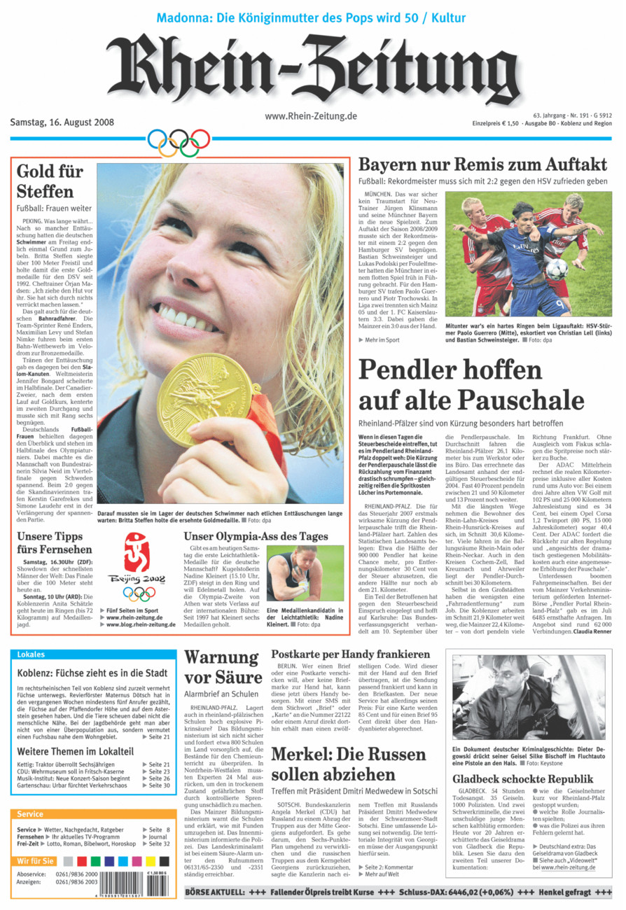 Rhein-Zeitung Koblenz & Region vom Samstag, 16.08.2008
