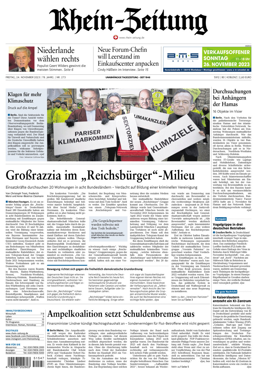 Rhein-Zeitung Koblenz & Region vom Freitag, 24.11.2023