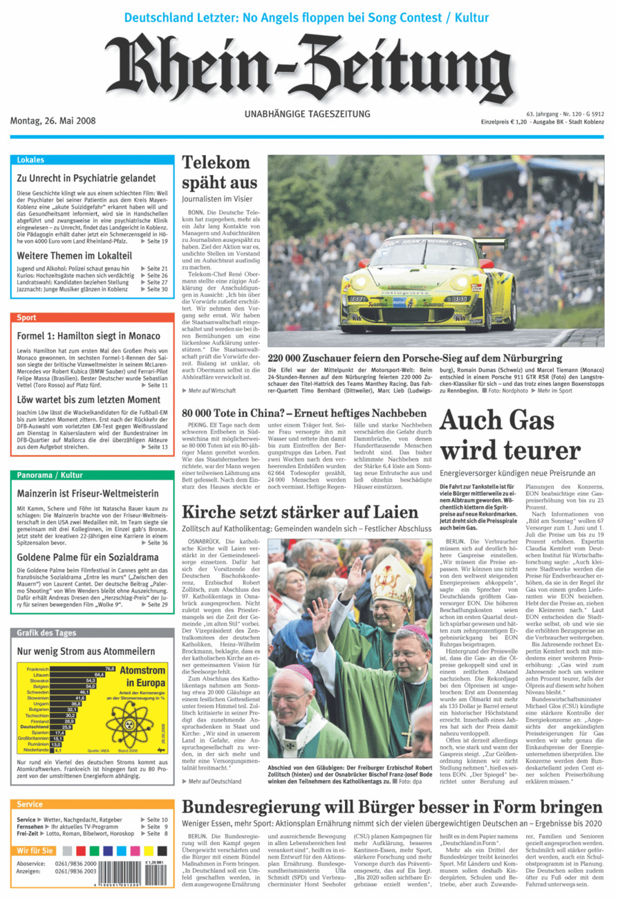 Rhein-Zeitung Koblenz & Region vom Montag, 26.05.2008