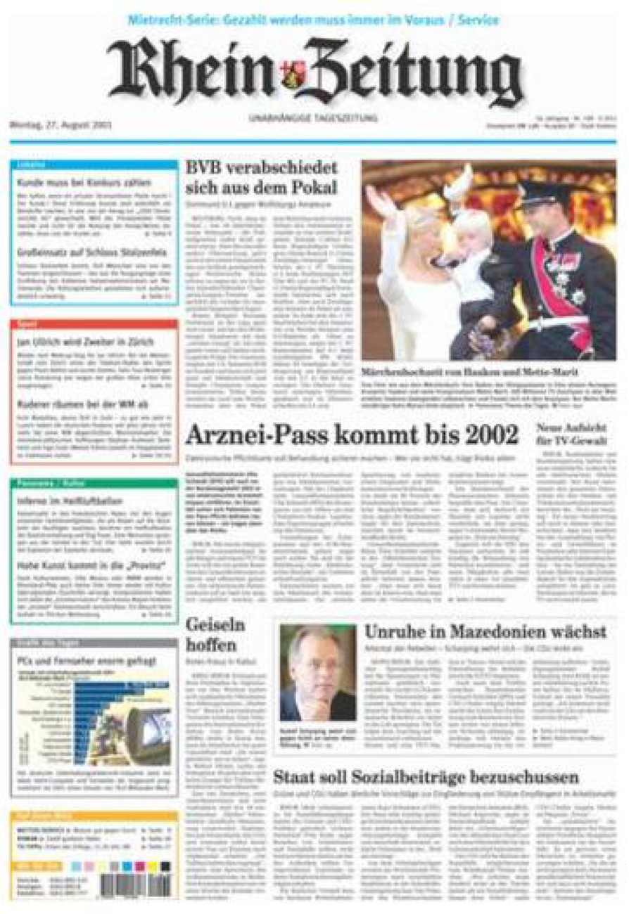 Rhein-Zeitung Koblenz & Region vom Montag, 27.08.2001
