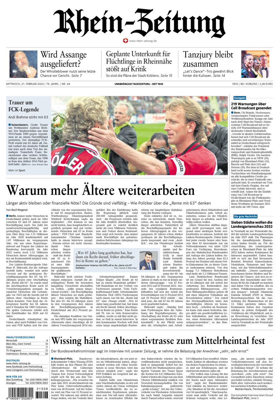 Rhein-Zeitung Koblenz & Region vom Mittwoch, 21.02.2024