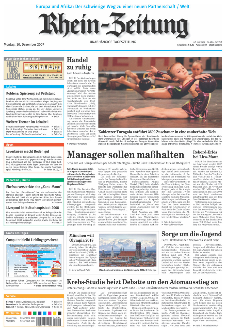 Rhein-Zeitung Koblenz & Region vom Montag, 10.12.2007