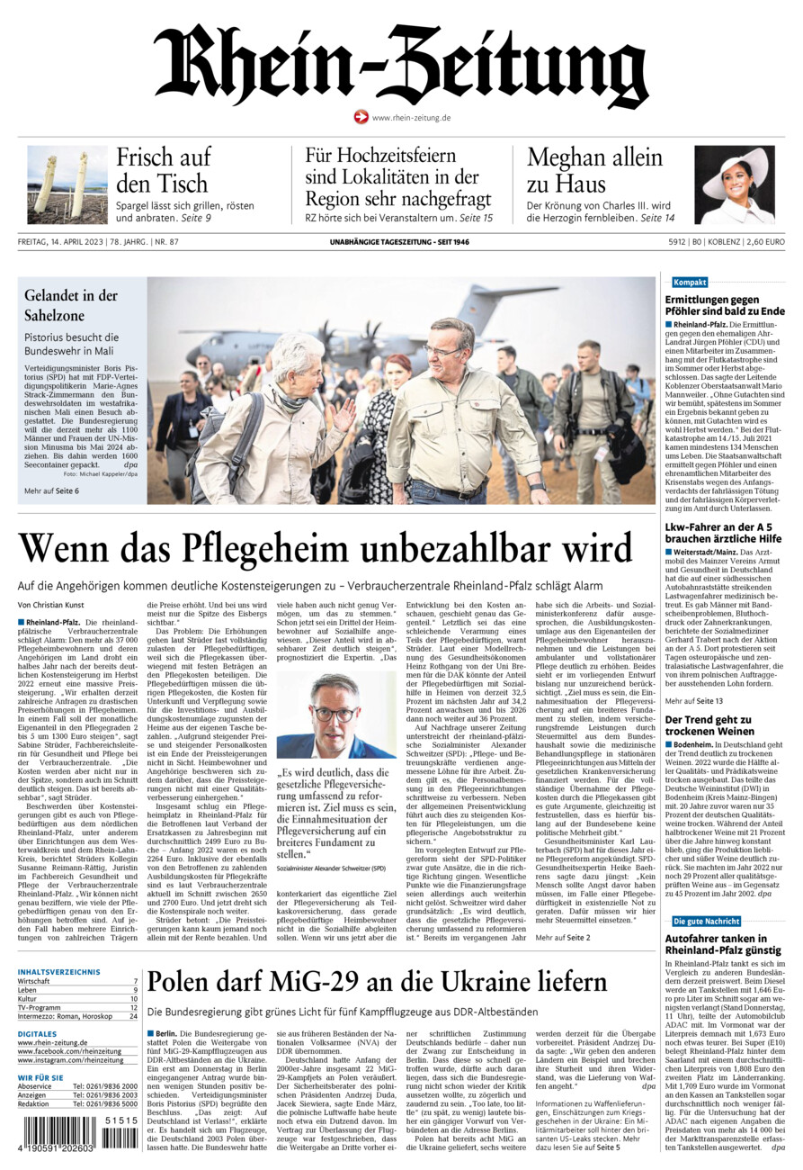 Rhein-Zeitung Koblenz & Region vom Freitag, 14.04.2023