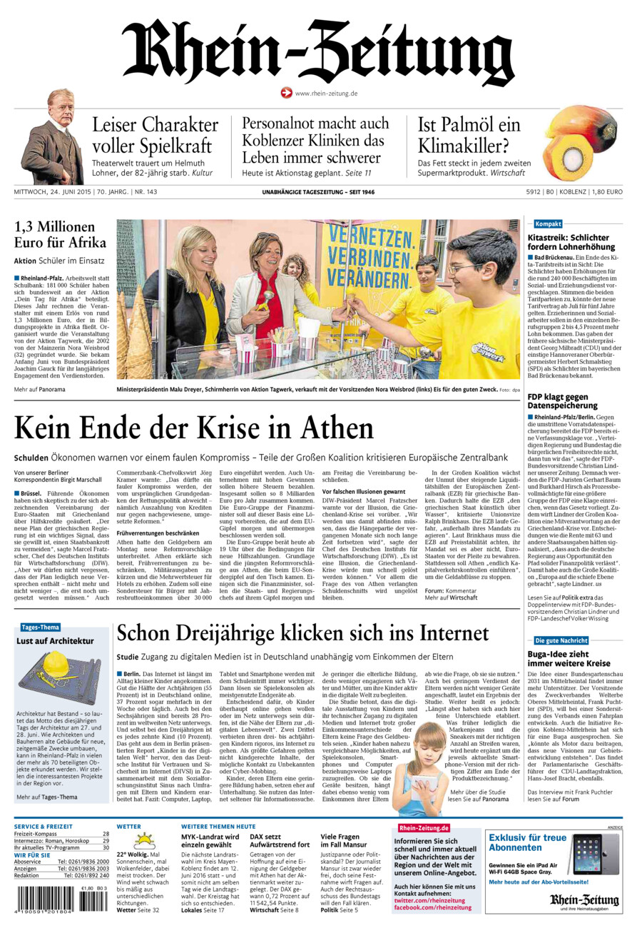 Rhein-Zeitung Koblenz & Region vom Mittwoch, 24.06.2015