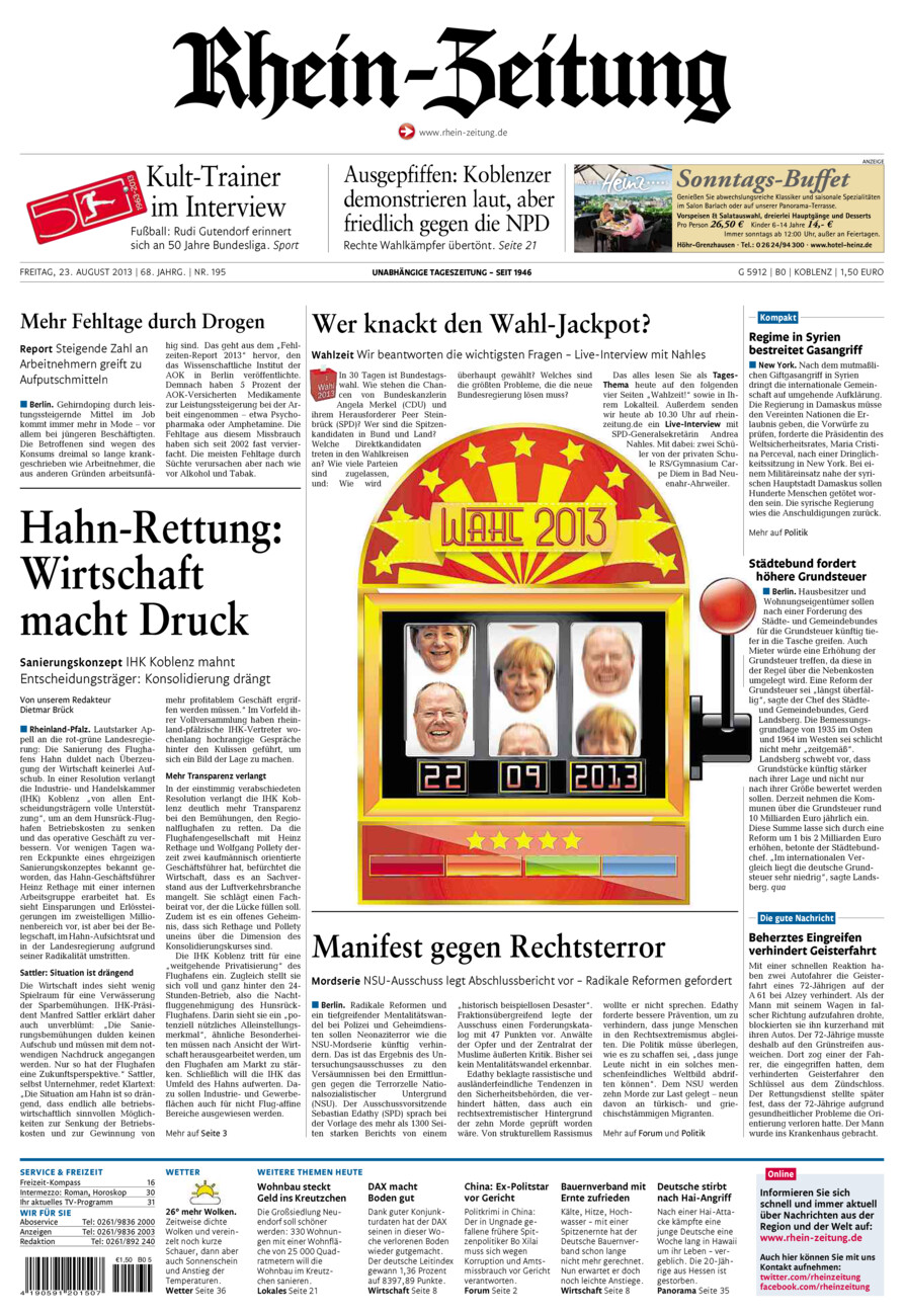 Rhein-Zeitung Koblenz & Region vom Freitag, 23.08.2013