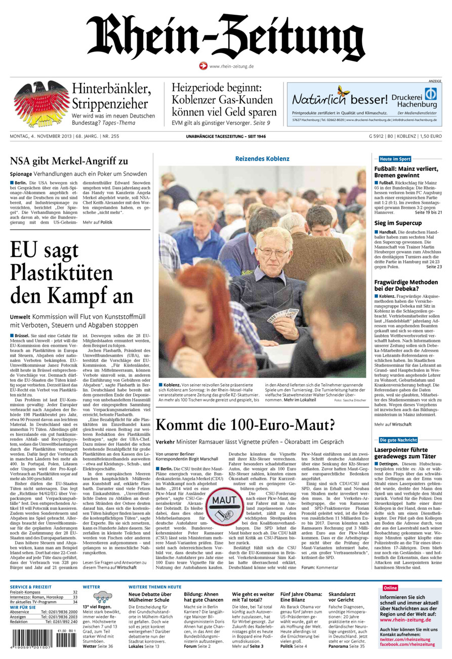 Rhein-Zeitung Koblenz & Region vom Montag, 04.11.2013