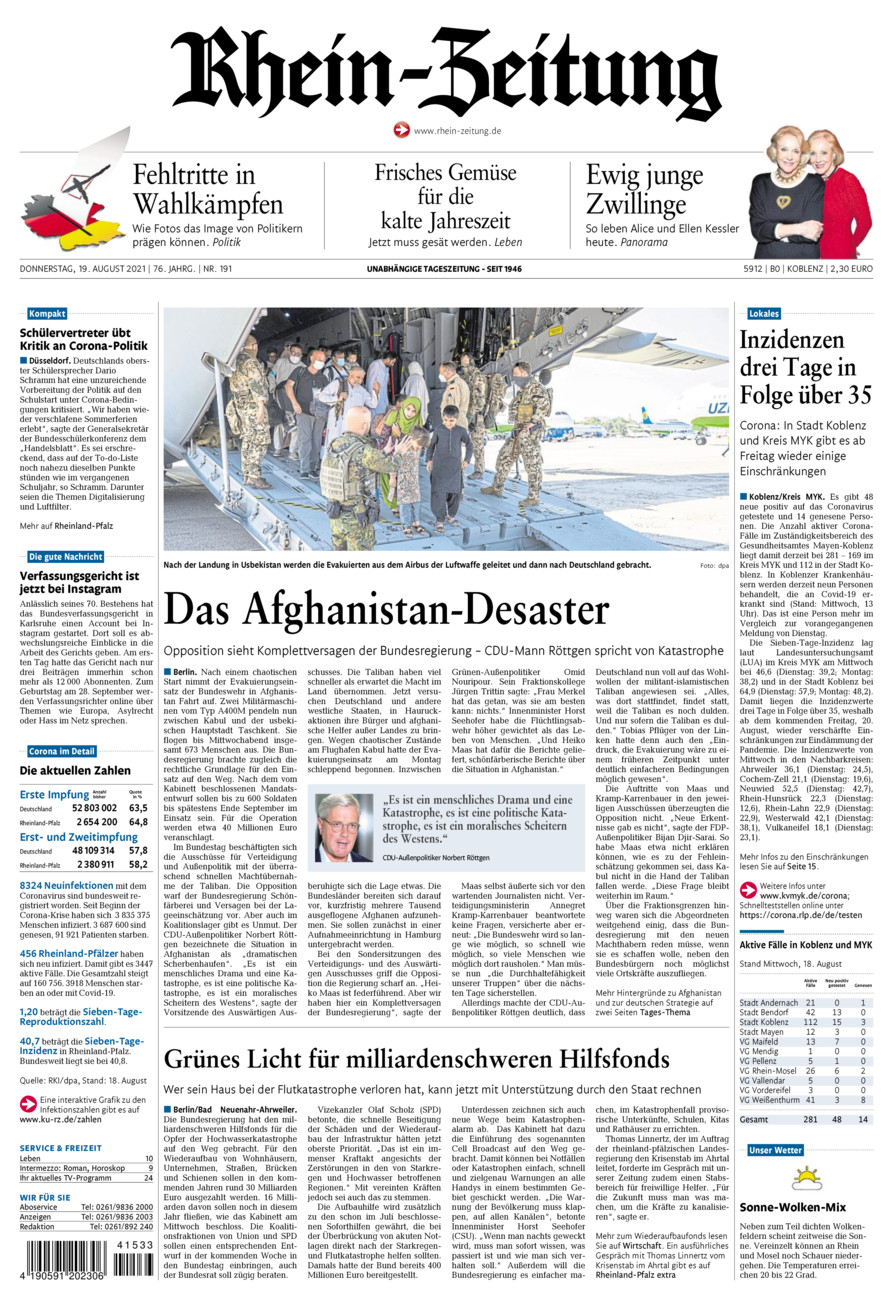 Rhein-Zeitung Koblenz & Region vom Donnerstag, 19.08.2021