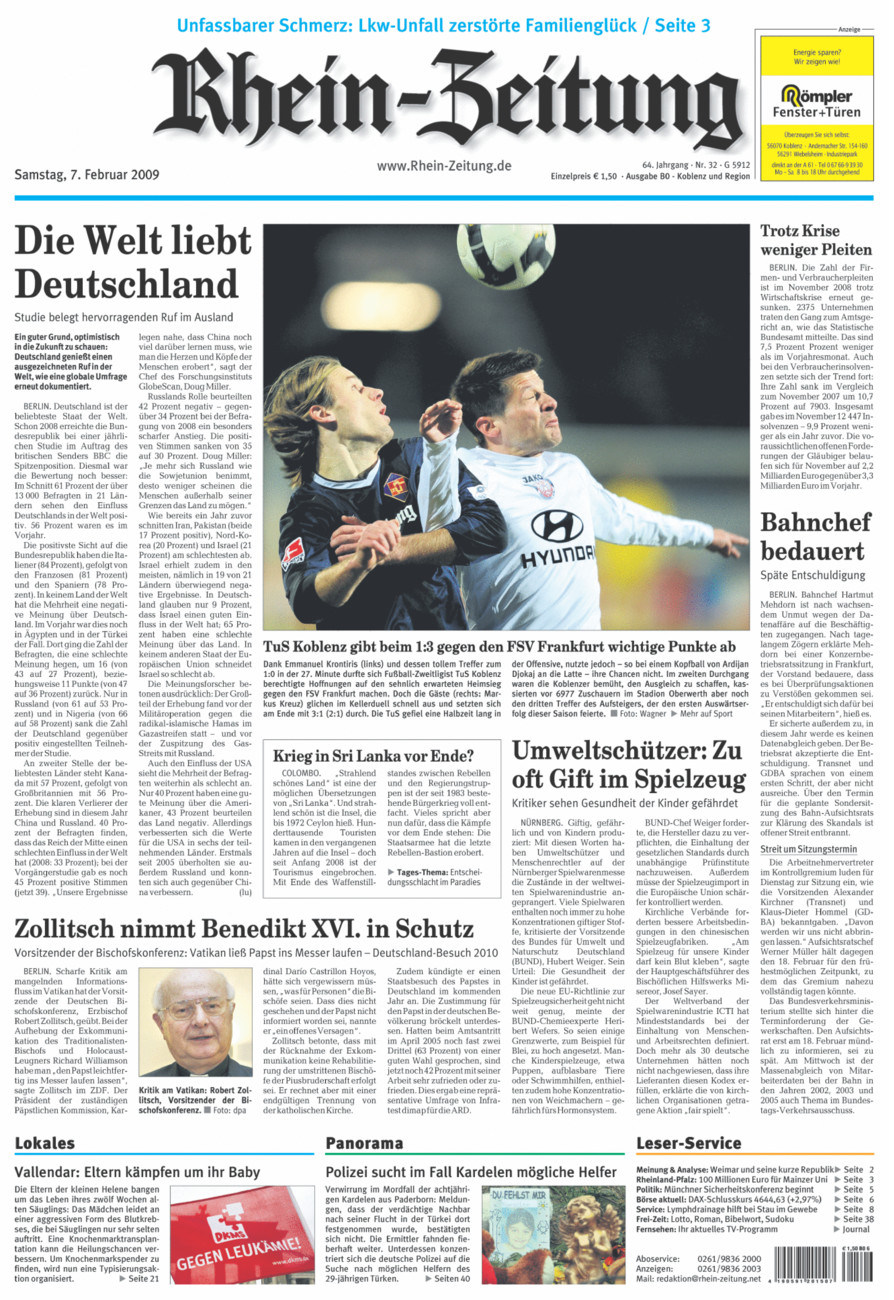 Rhein-Zeitung Koblenz & Region vom Samstag, 07.02.2009