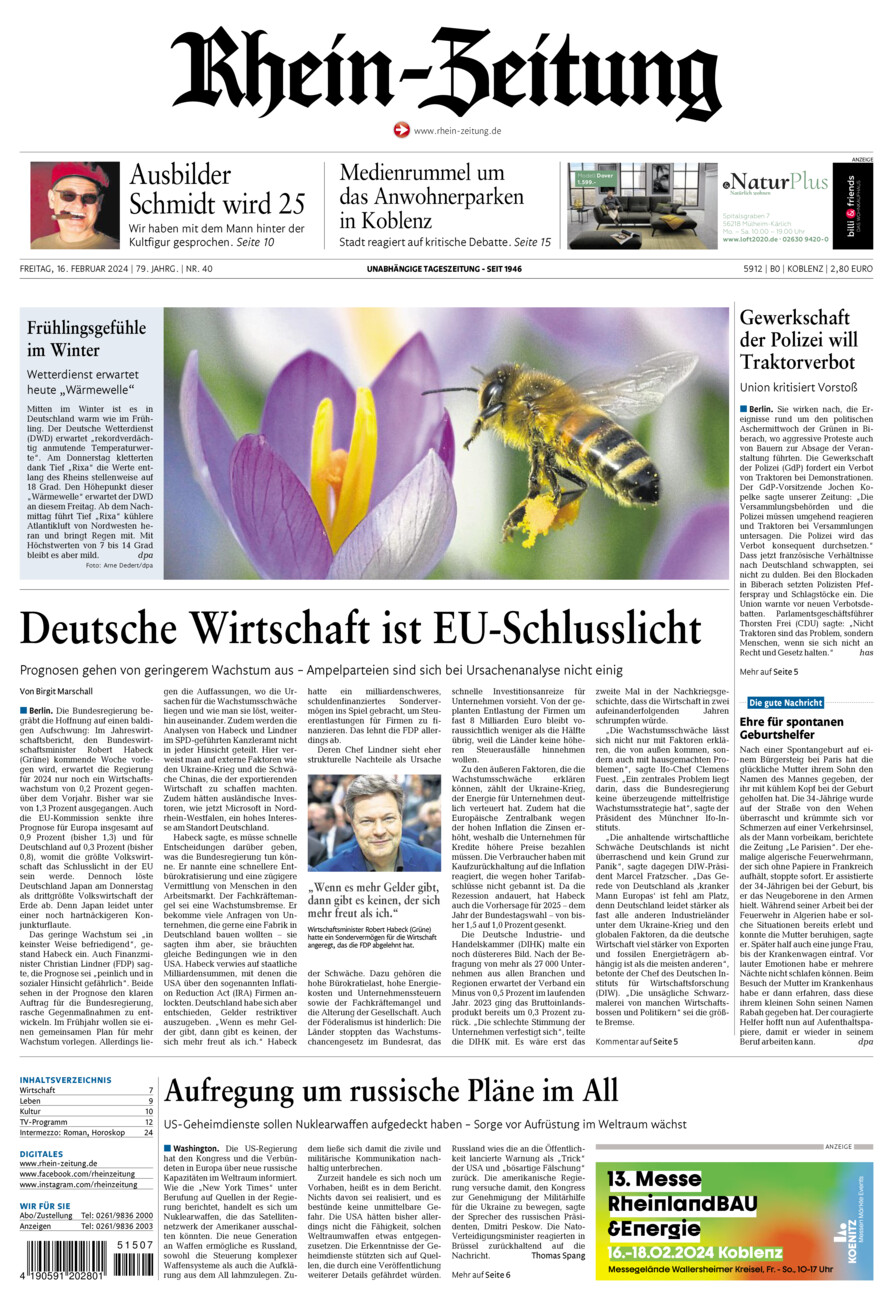 Rhein-Zeitung Koblenz & Region vom Freitag, 16.02.2024