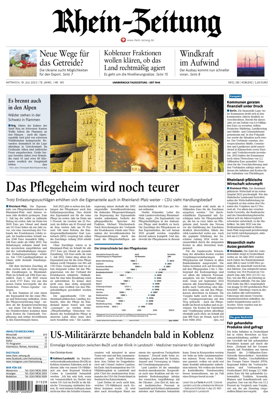 Rhein-Zeitung Koblenz & Region vom Mittwoch, 19.07.2023