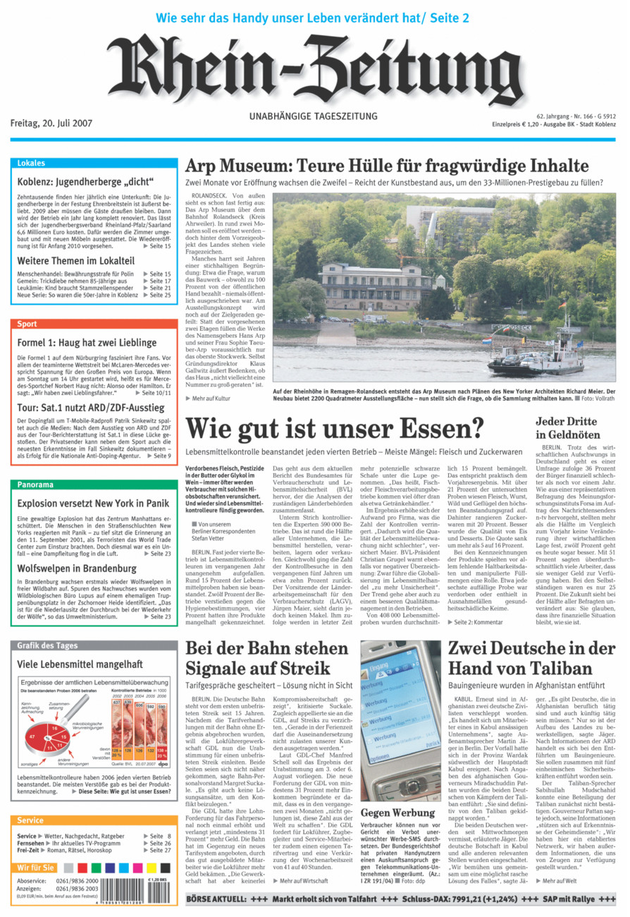 Rhein-Zeitung Koblenz & Region vom Freitag, 20.07.2007