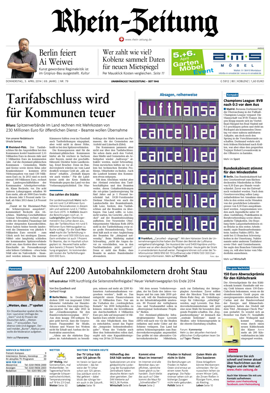 Rhein-Zeitung Koblenz & Region vom Donnerstag, 03.04.2014