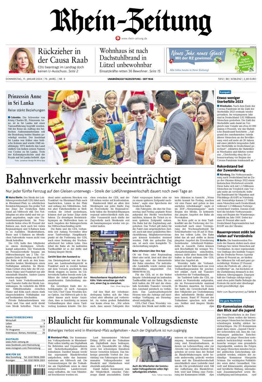 Rhein-Zeitung Koblenz & Region vom Donnerstag, 11.01.2024