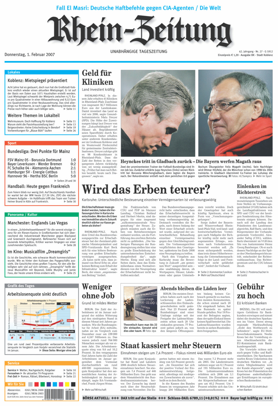 Rhein-Zeitung Koblenz & Region vom Donnerstag, 01.02.2007