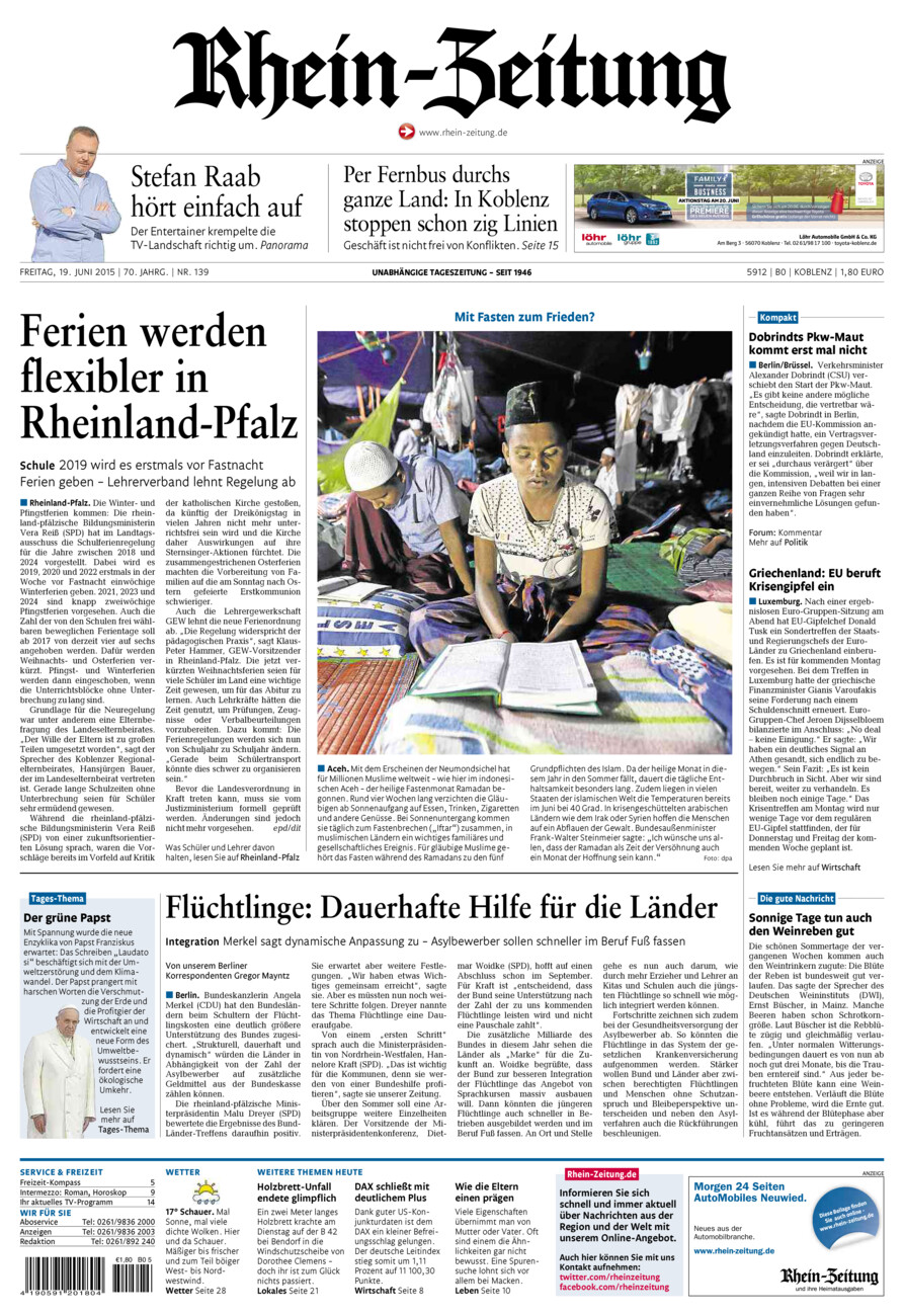 Rhein-Zeitung Koblenz & Region vom Freitag, 19.06.2015