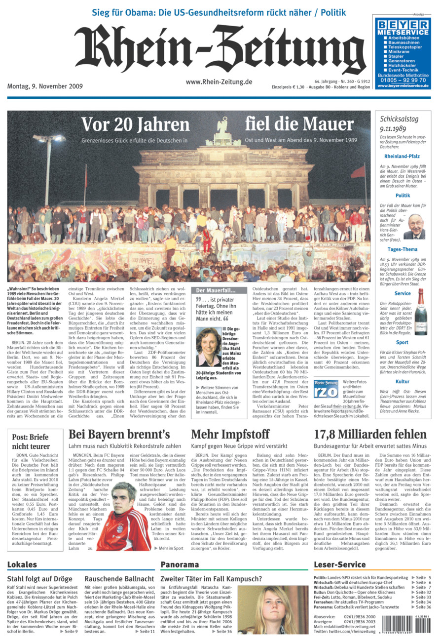 Rhein-Zeitung Koblenz & Region vom Montag, 09.11.2009