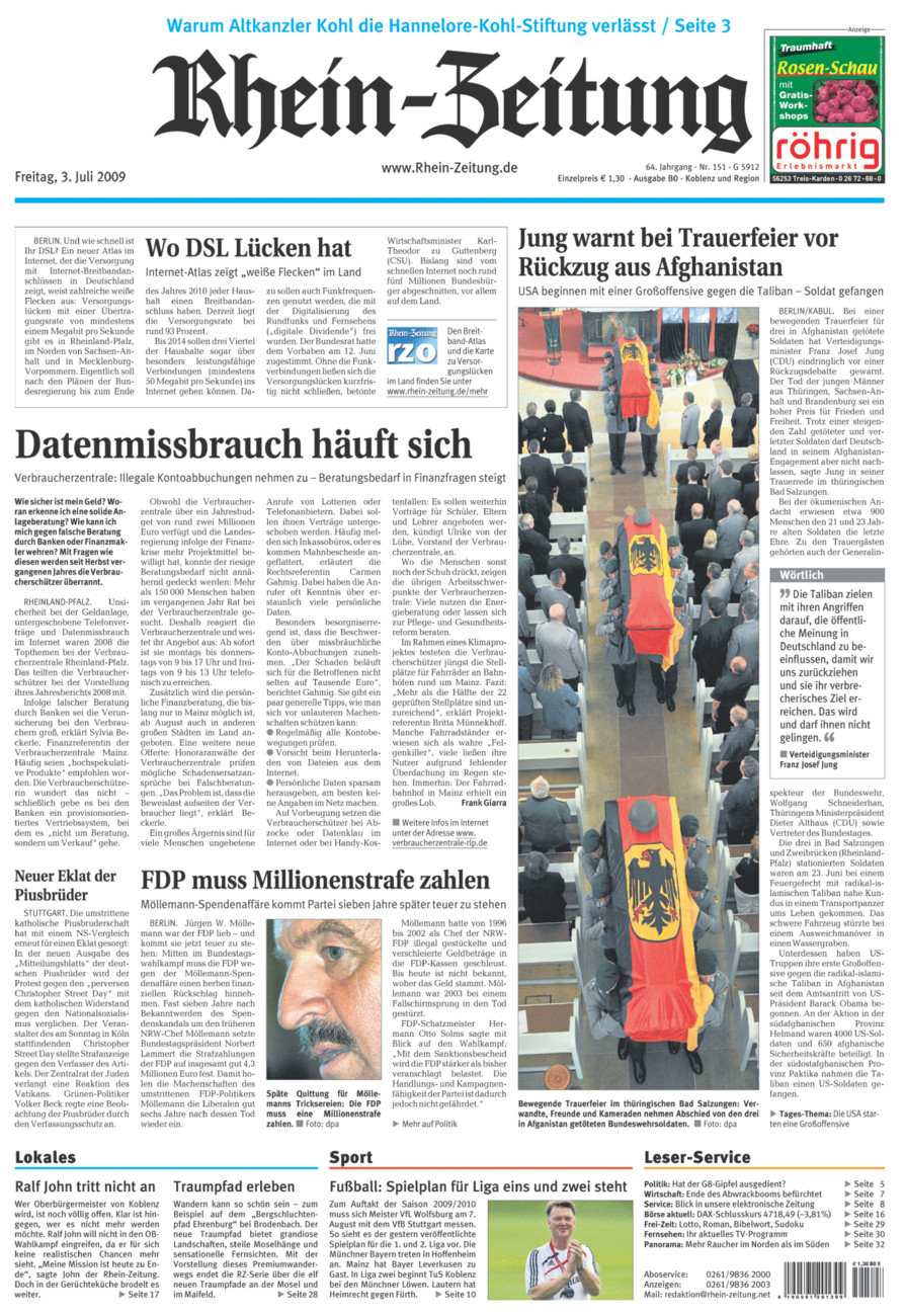Rhein-Zeitung Koblenz & Region vom Freitag, 03.07.2009