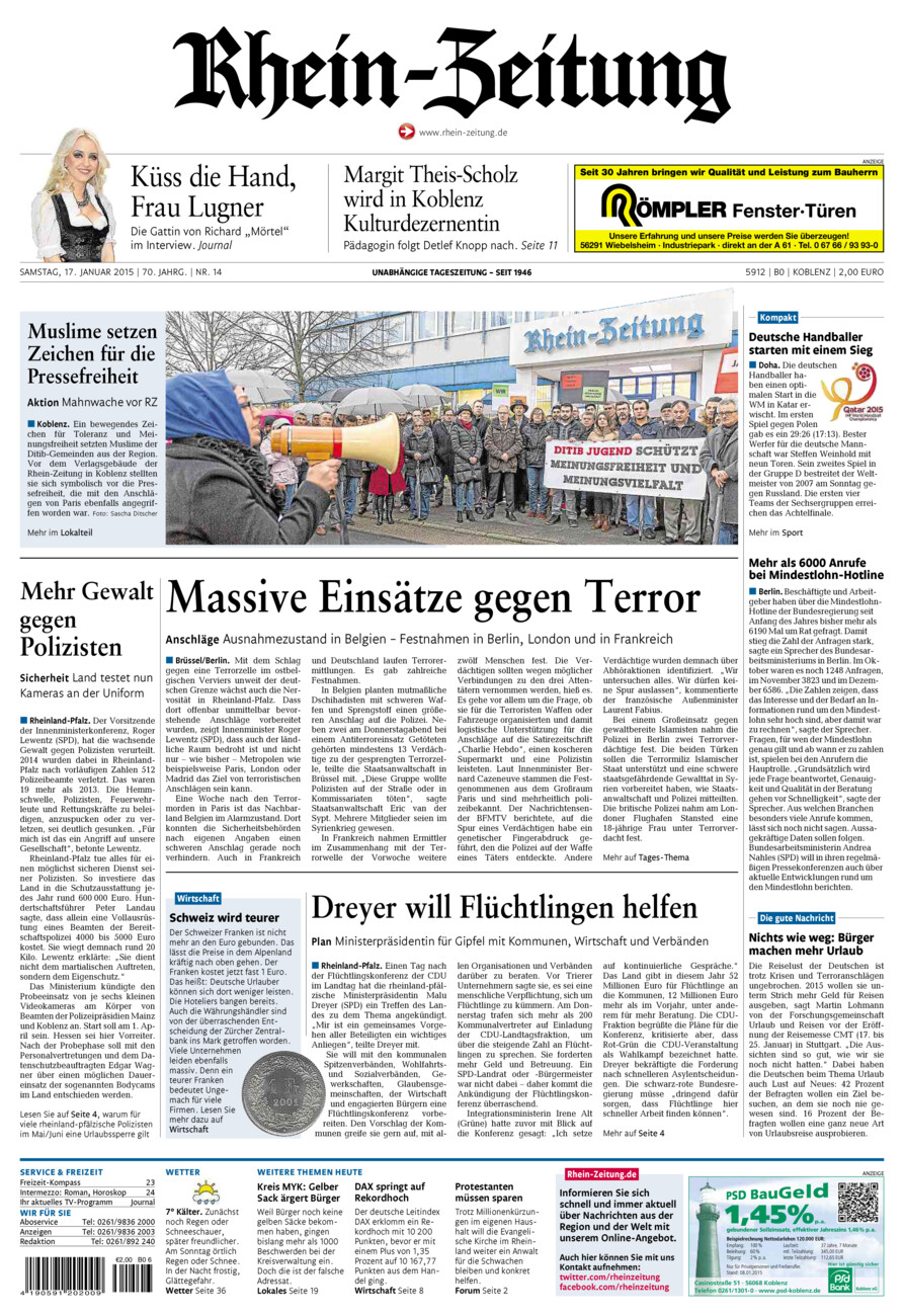Rhein-Zeitung Koblenz & Region vom Samstag, 17.01.2015