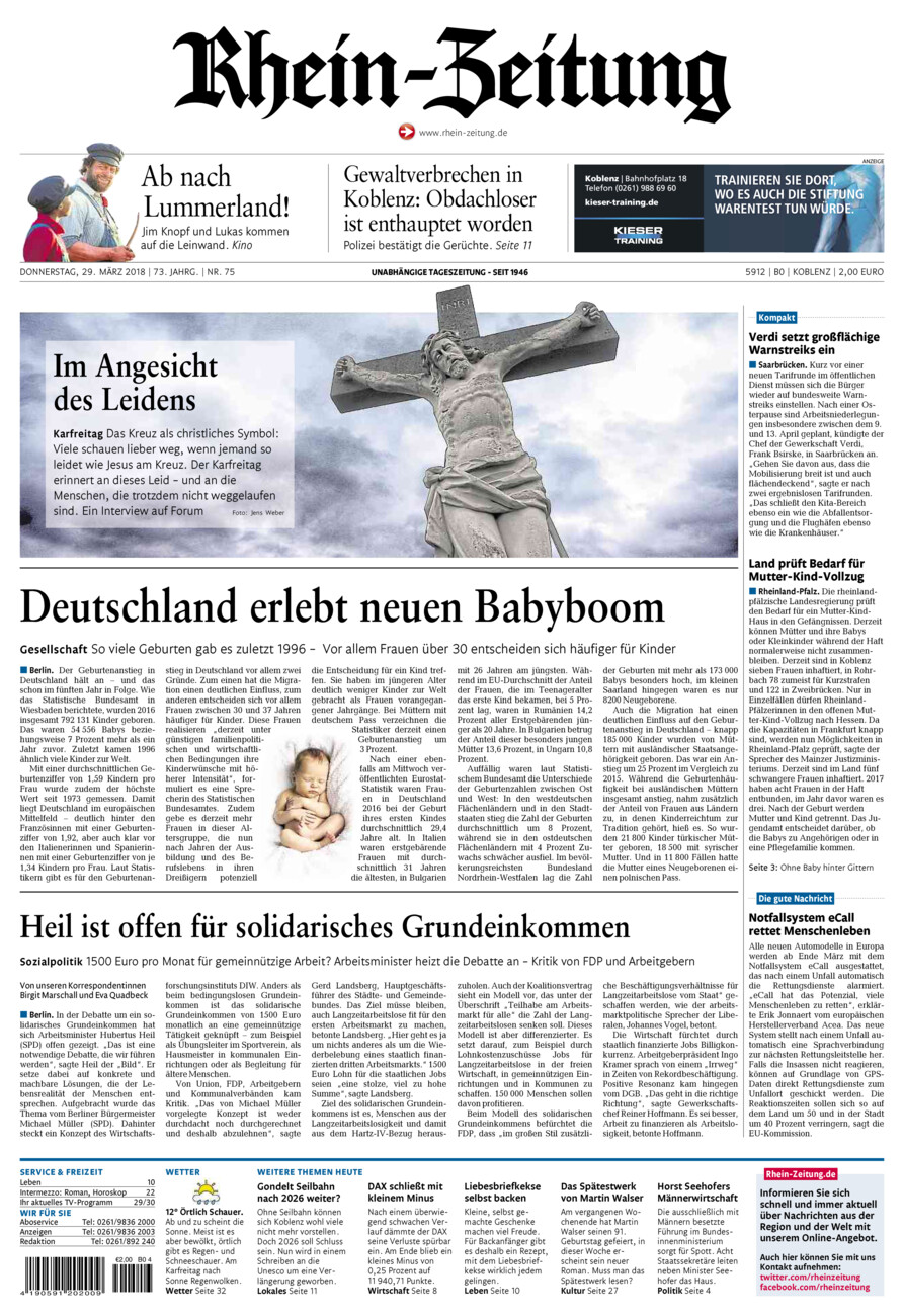 Rhein-Zeitung Koblenz & Region vom Donnerstag, 29.03.2018