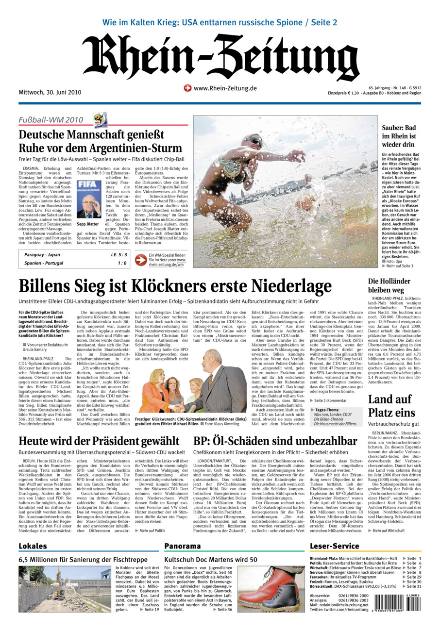 Rhein-Zeitung Koblenz & Region vom Mittwoch, 30.06.2010