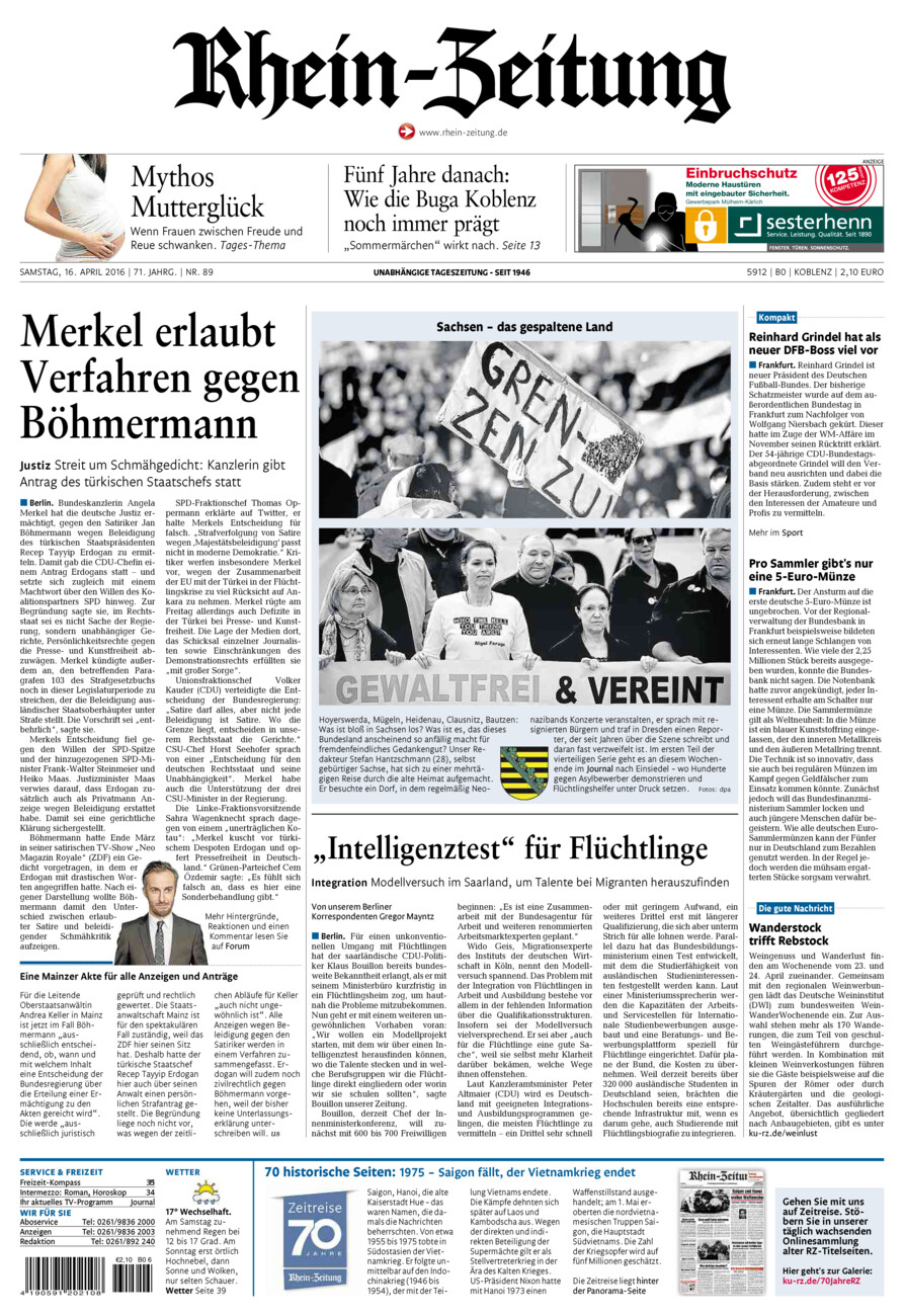 Rhein-Zeitung Koblenz & Region vom Samstag, 16.04.2016