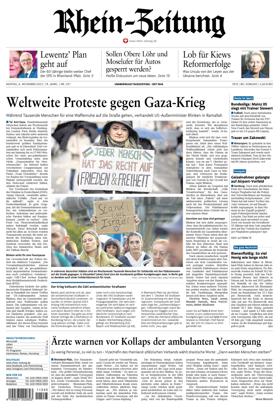 Rhein-Zeitung Koblenz & Region vom Montag, 06.11.2023