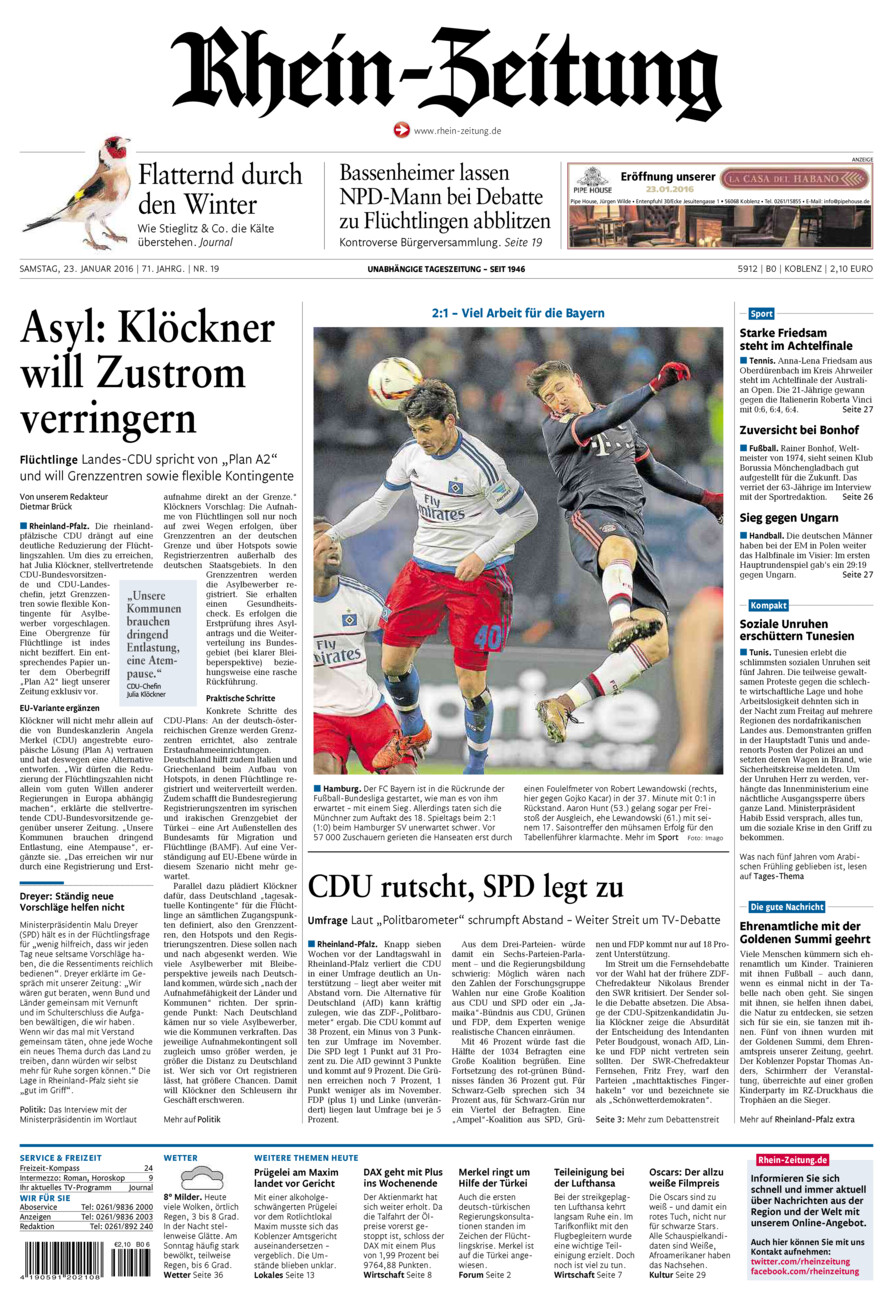Rhein-Zeitung Koblenz & Region vom Samstag, 23.01.2016