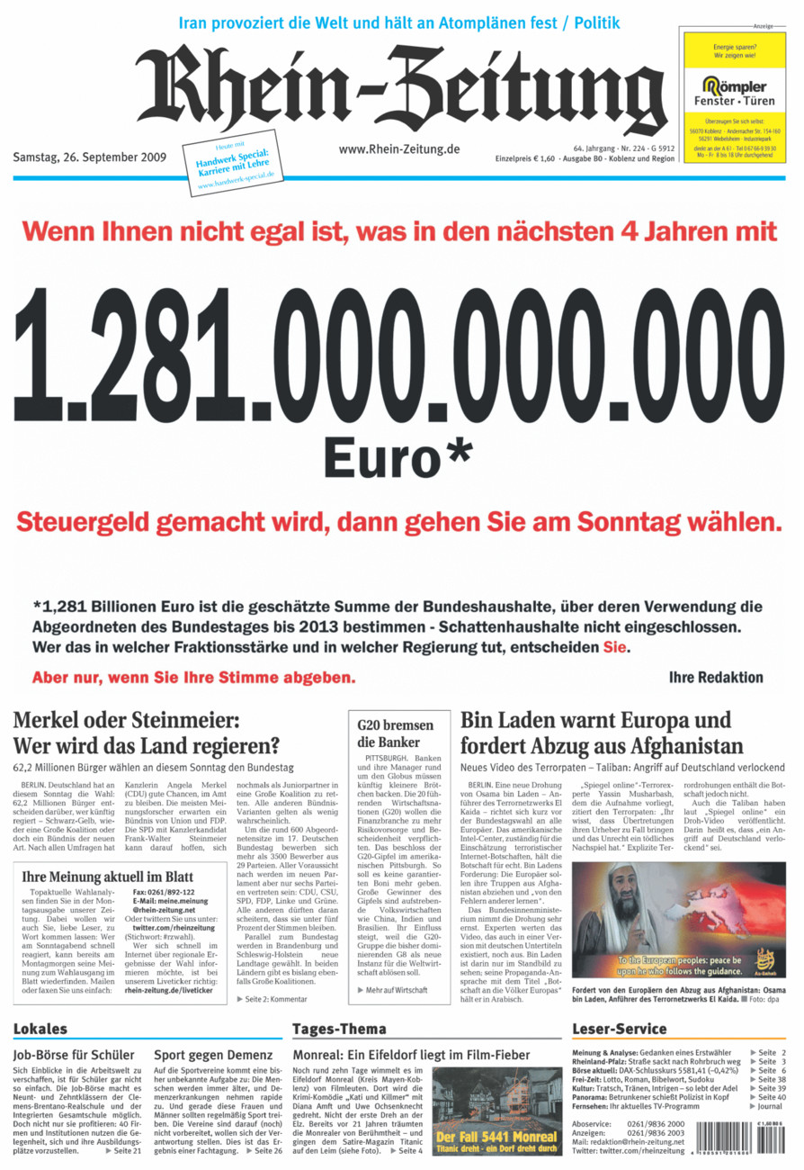 Rhein-Zeitung Koblenz & Region vom Samstag, 26.09.2009
