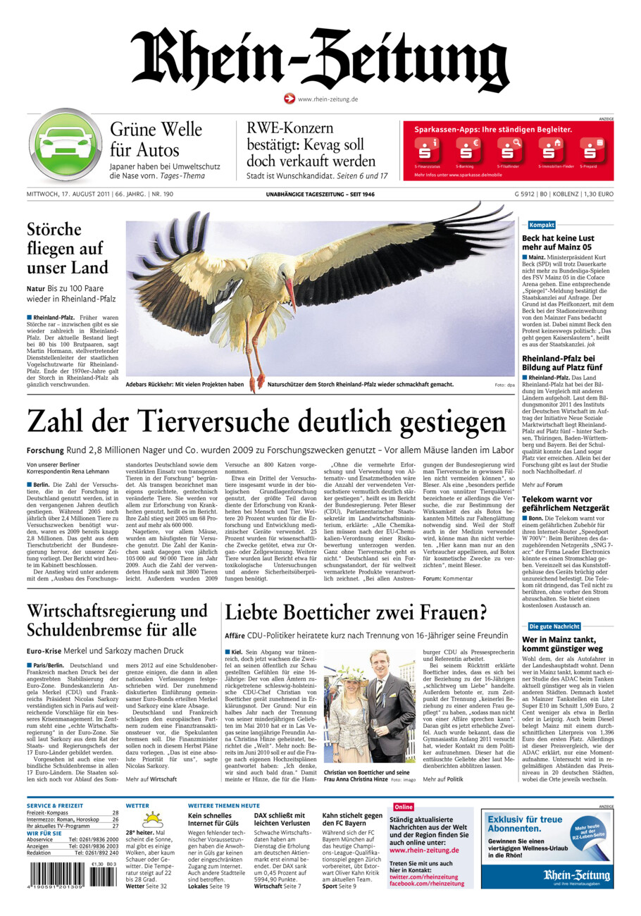 Rhein-Zeitung Koblenz & Region vom Mittwoch, 17.08.2011