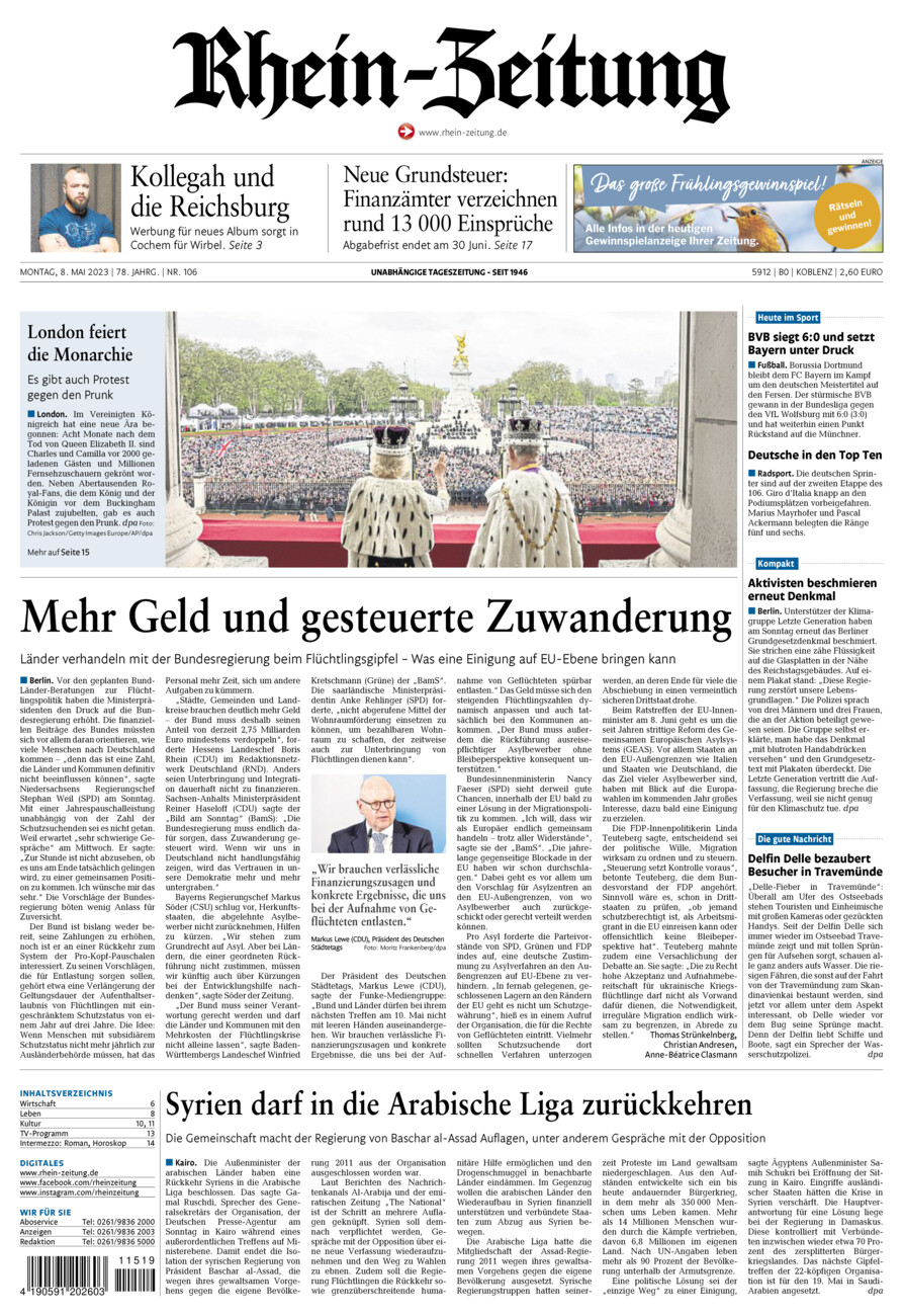 Rhein-Zeitung Koblenz & Region vom Montag, 08.05.2023