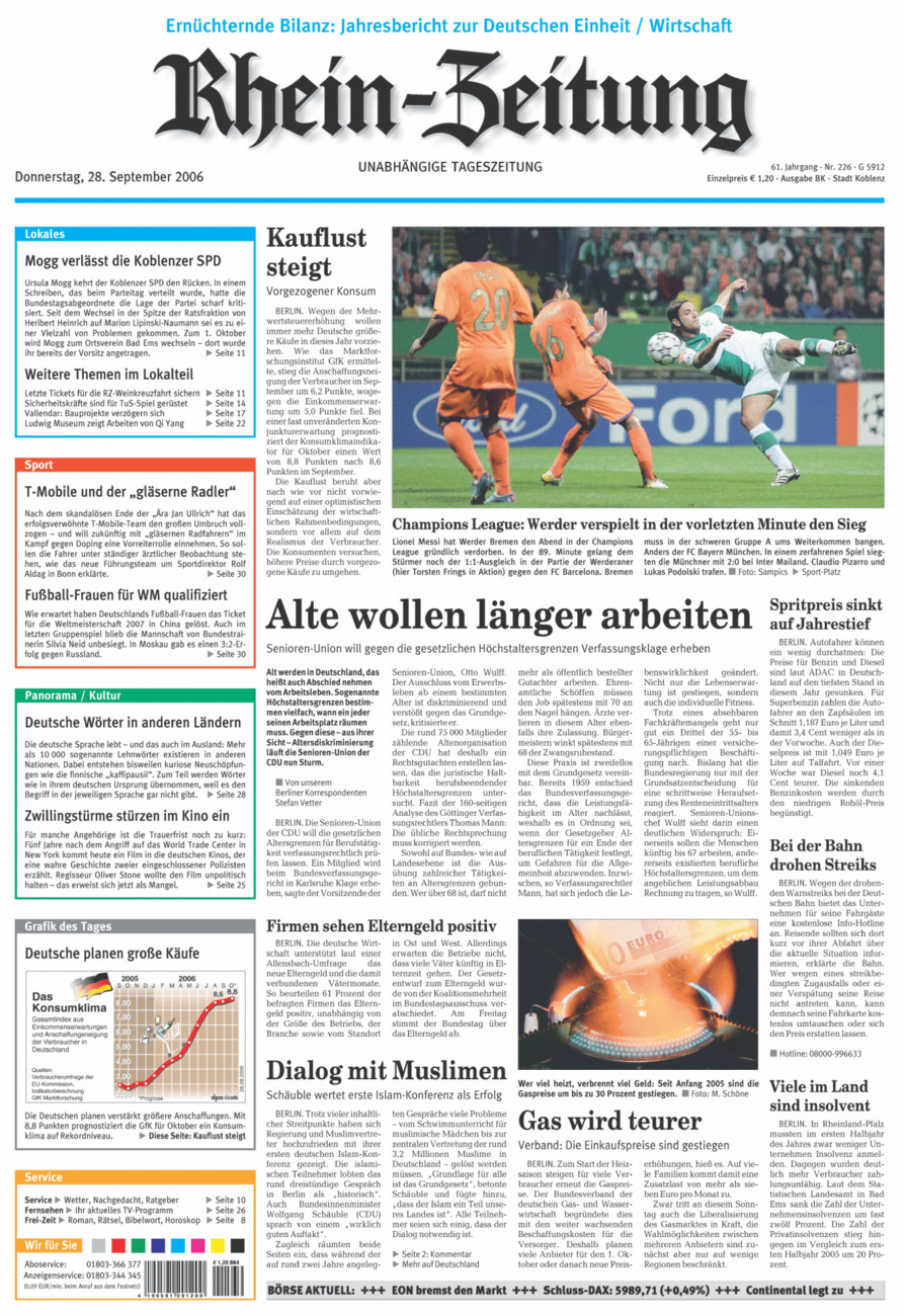 Rhein-Zeitung Koblenz & Region vom Donnerstag, 28.09.2006