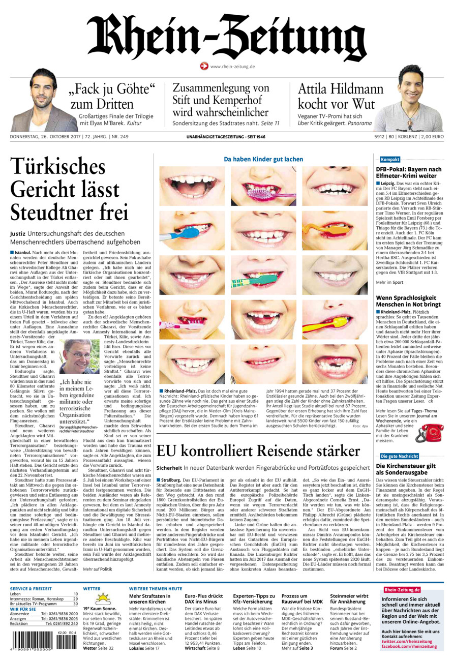 Rhein-Zeitung Koblenz & Region vom Donnerstag, 26.10.2017