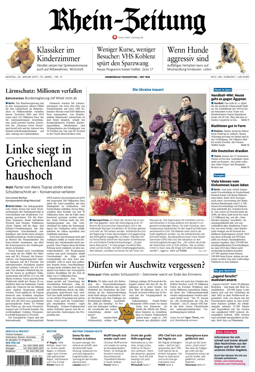 Rhein-Zeitung Koblenz & Region vom Montag, 26.01.2015
