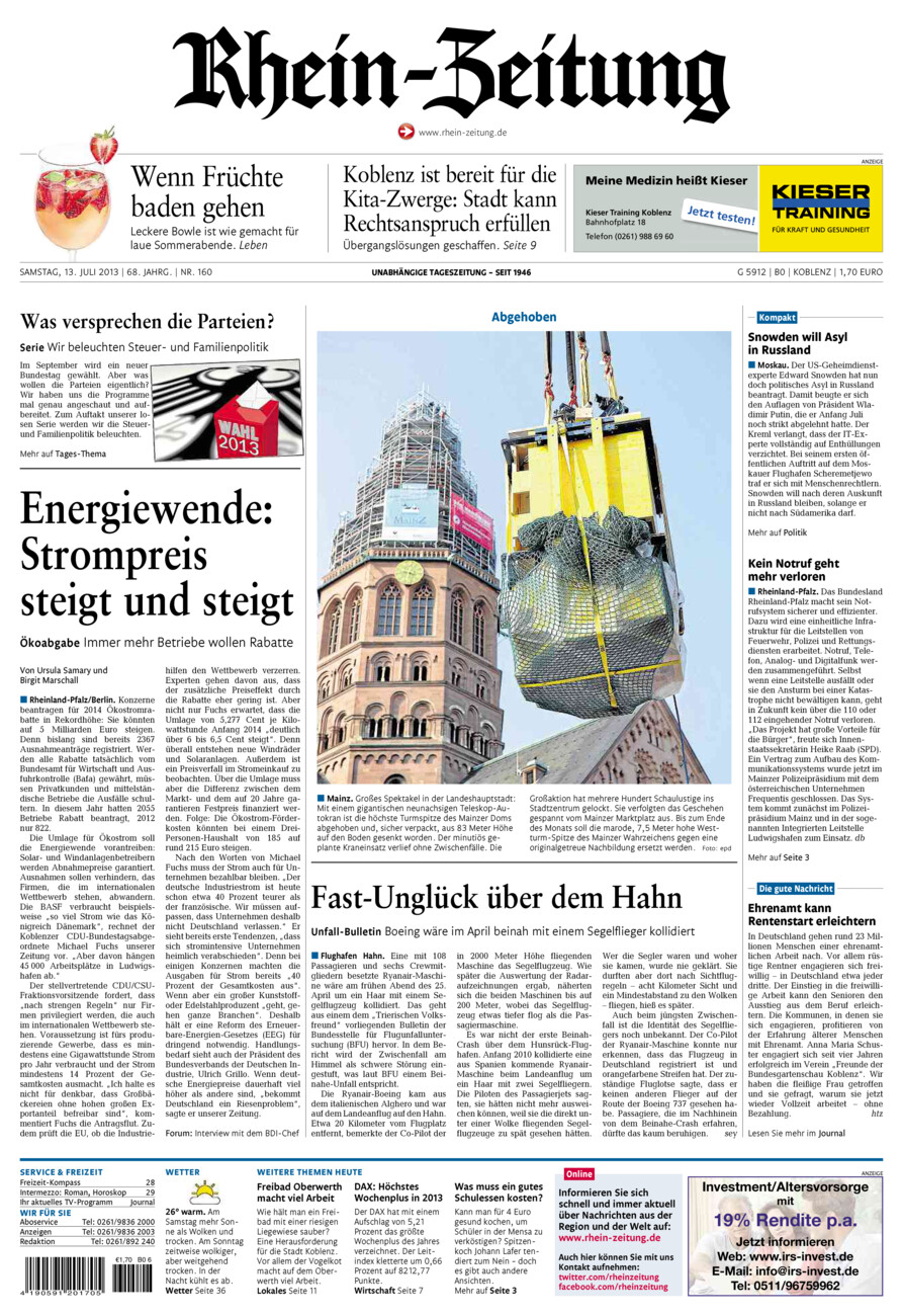 Rhein-Zeitung Koblenz & Region vom Samstag, 13.07.2013