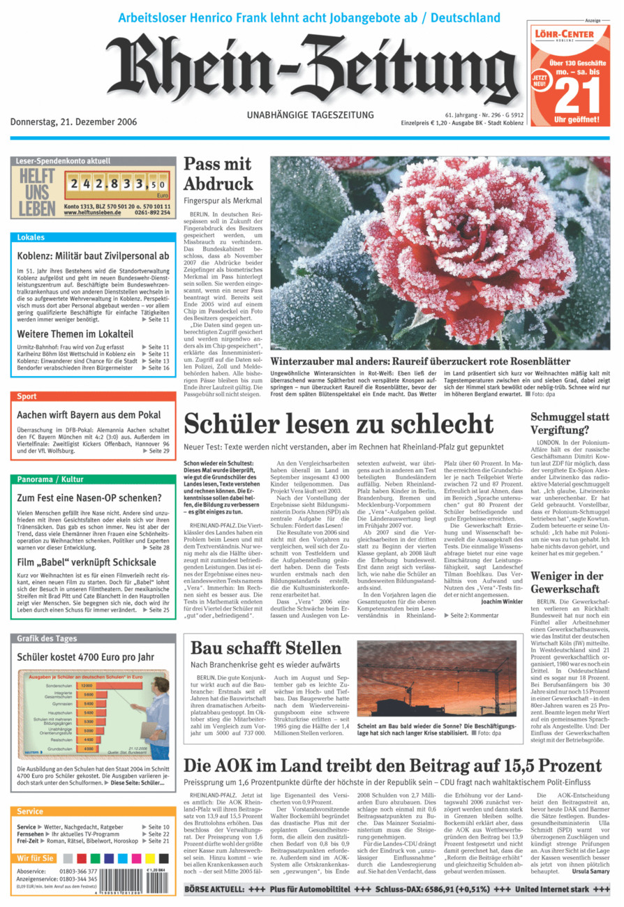 Rhein-Zeitung Koblenz & Region vom Donnerstag, 21.12.2006