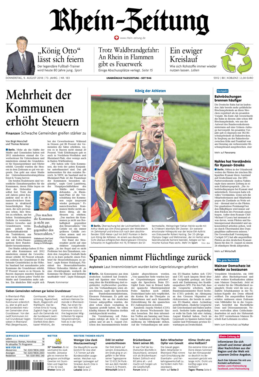 Rhein-Zeitung Koblenz & Region vom Donnerstag, 09.08.2018