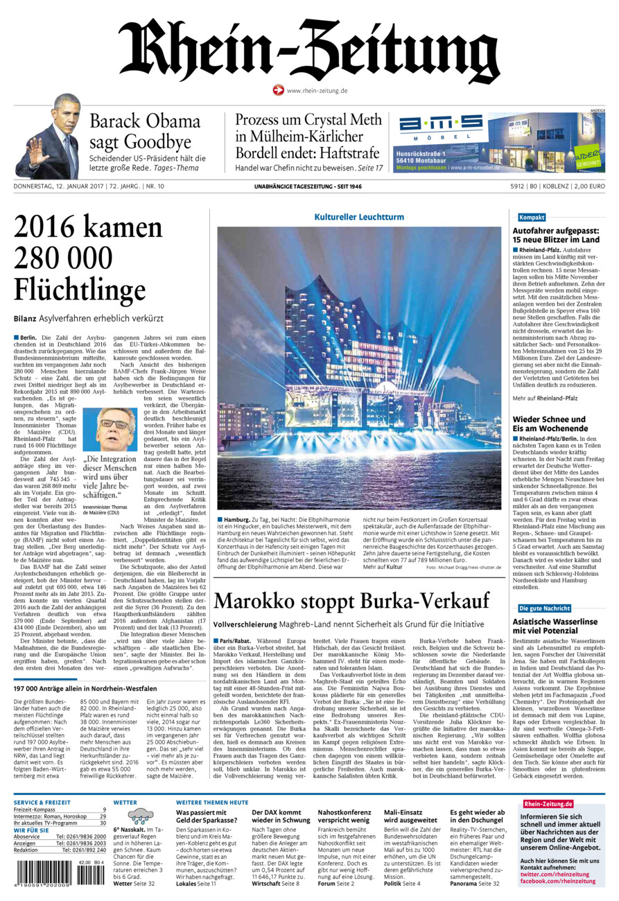 Rhein-Zeitung Koblenz & Region vom Donnerstag, 12.01.2017