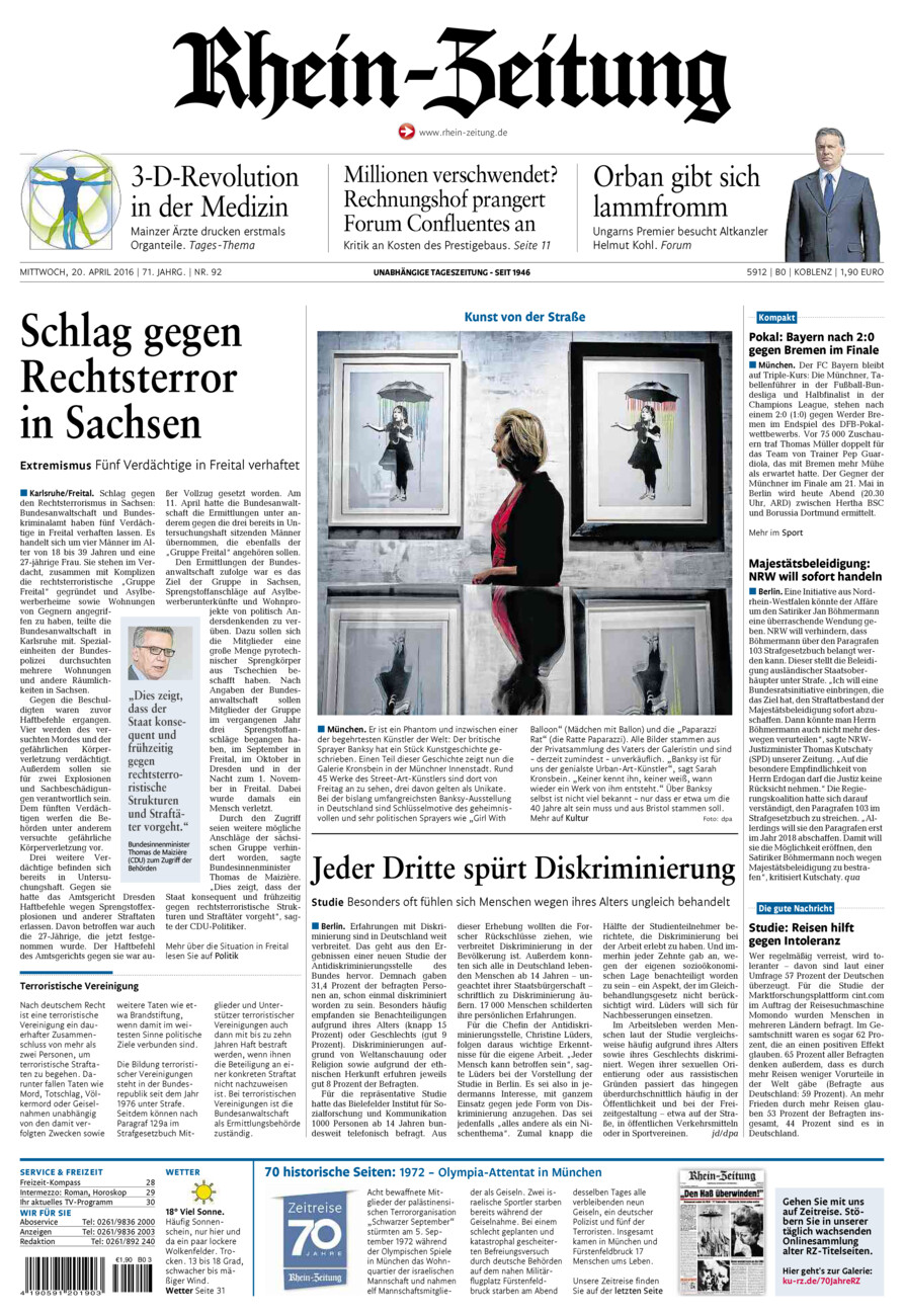 Rhein-Zeitung Koblenz & Region vom Mittwoch, 20.04.2016