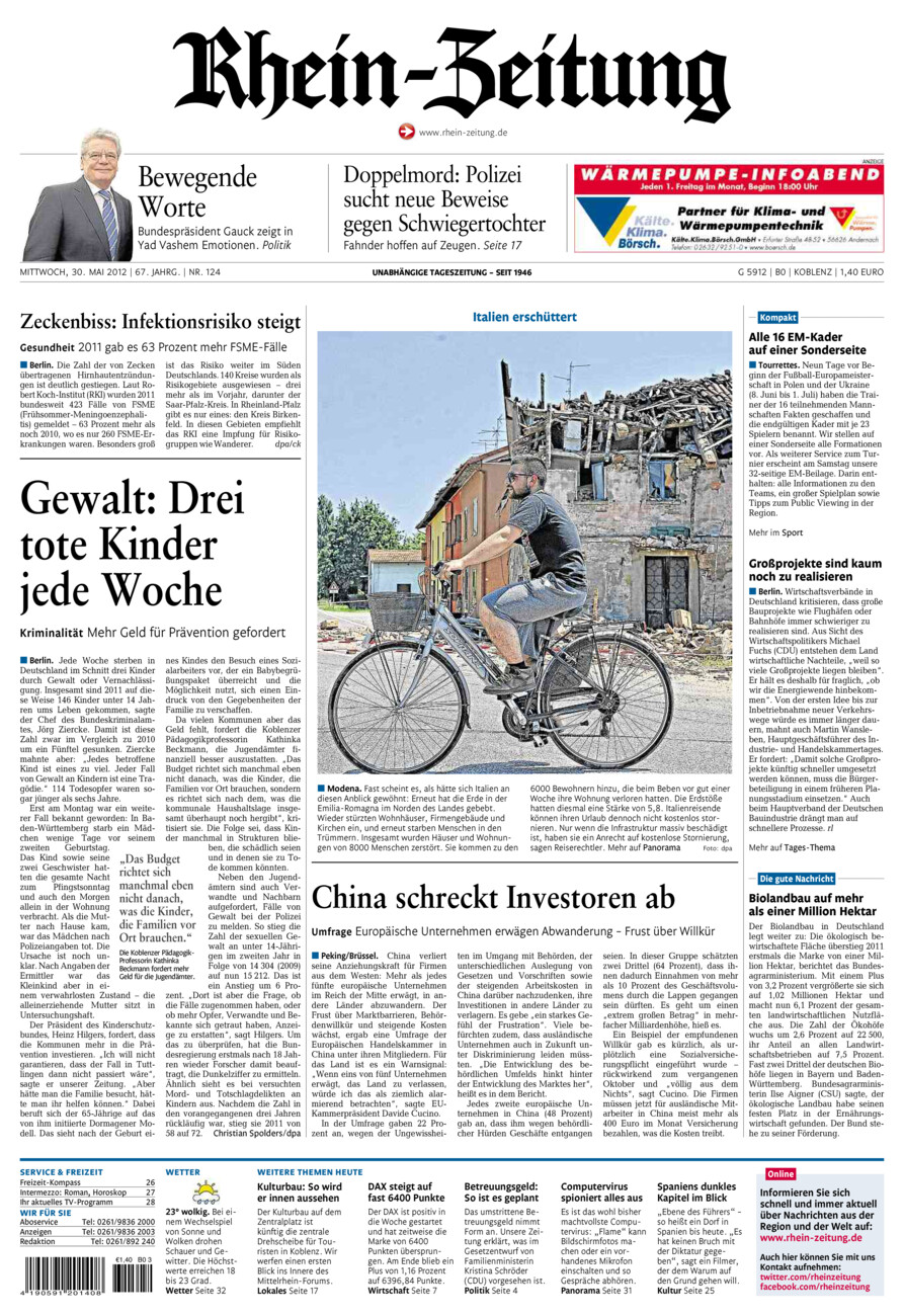 Rhein-Zeitung Koblenz & Region vom Mittwoch, 30.05.2012